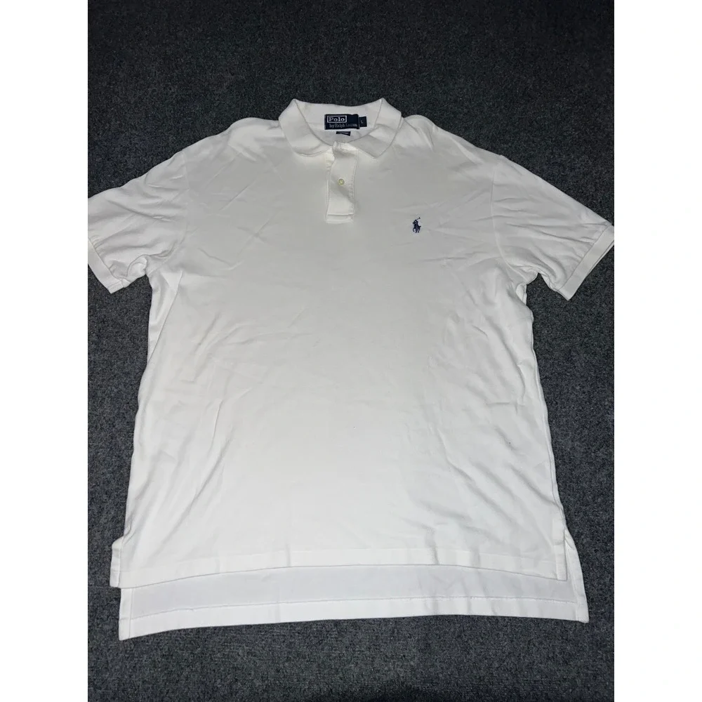 Polo Ralph Lauren Mens Large White Cotton Short Sleeve Pony Logo Polo Shirt